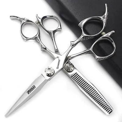 Image de Kit de coupe de cheveux 2 pièces : ciseaux de coiffure de 6/7 pouces, ciseaux de déthinage, ciseaux de modelage, en acier inoxydable