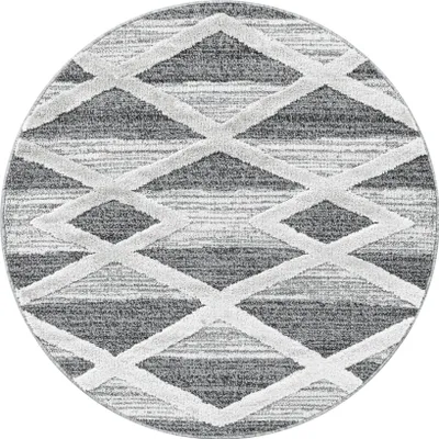 Produktbild von Teppich Wohnzimmer Hochflor Grau 200x200 Rund Geometrisches Design