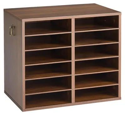 Produktbild von VEVOR Dokumentenablage Holz Schreibtisch Organizer mit 12 Fächern Braun, Ablagefach für Standard-A4-Dokumente Akten & Papiere, mit Verstellbaren Einlegböden für Büro, Zuhause & Klassenzimmer, MDF