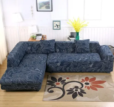 Produktbild von 3 Sitze Sofa Überwürfe Sofabezug Stretch elastische Sofahusse Sofa Abdeckung + 2 St Kissenbezüge für Sofa Sectional Couch (Blaue Blätter,170-220cm)