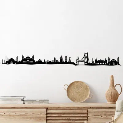 Produktbild von Wallity, Istanbul Skyline, Wanddeko, Schwarz, Metall, 117 x 13 x 0,15 cm