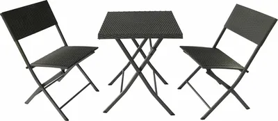 Immagine prodotto di Set Tavolino e 2 Sedie Pieghevoli da Giardino in Acciaio e Rattan Becker Nero