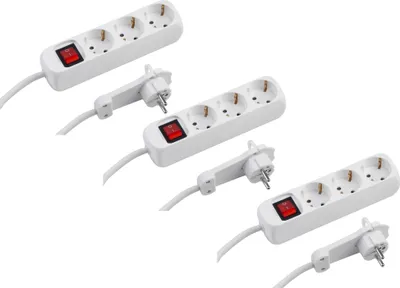Produktbild von Meister Steckdosenleiste 3-fach 3er Set 2 m Kabel weiße Tischsteckdose IP20 Mehrfachsteckdose