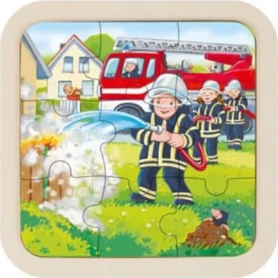 Image de Goki Puzzle en bois Ferme, Pompiers, Cheval, 9 pièces.