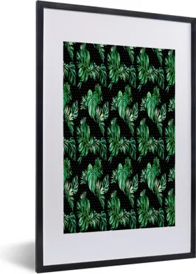 Produktbild von MuchoWow® MuchoWow® Gerahmtes Poster Weinlese - Monstera - Blätter 40x60 cm - Poster mit zchwarzem Bilderrahmen - Poster in Rahmen