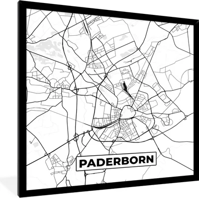 Produktbild von MuchoWow® Gerahmtes Poster Karte - Stadtplan - Paderborn 40x40 cm - Poster mit Schwarzem Bilderrahmen Wandposter Rahmen Foto Bilder - Mit Rahmen - Wanddekoration Schlafzimmer