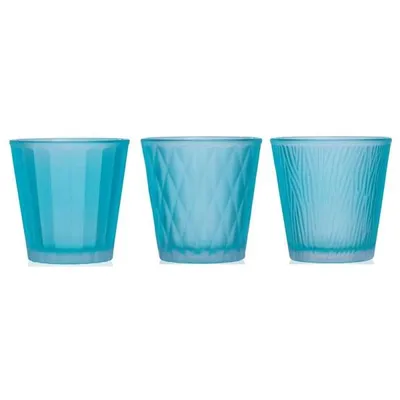 Produktbild von SANDRA RICH, 3x Teelichtglas "LUMIÉRE" Windlicht 7,5cm MATT EISBLAU
