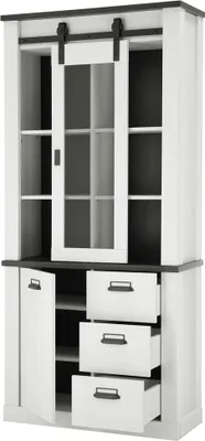 Produktbild von Vitrine SHELTON-61 in Pinie weiß Nb. mit anthrazit, B/H/T: ca. 93/201/38 cm