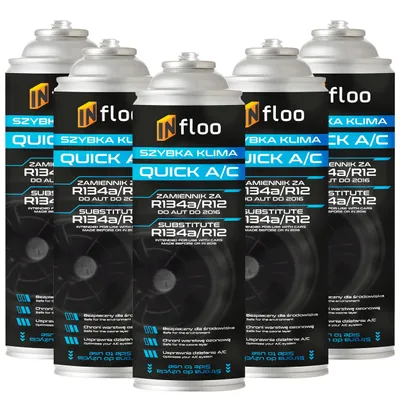 Produktbild von INfloo Quick A/C R134a Gas – 5×185 g – kohlenwasserstoffbasierter Ersatz für R134a-Kältemittel
