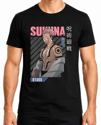 Productafbeelding van Sukuna Jujutsu Kaisen Otaku Anime T-shirt, esthetisch design, demonenmotief, vintage stijl, voor heren, zwart, maat M