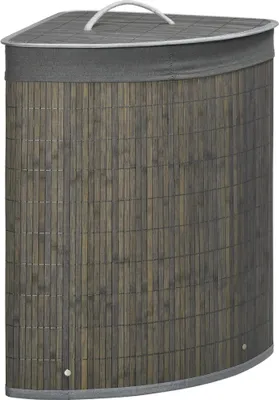 Image de Panier à linge - Bambou - 55 l - Avec couvercle - Avec sac à linge - 38x38x57 cm - Gris