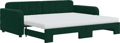 Produktbild von vidaXL Tagesbett Ausziehbar mit Matratzen Dunkelgrün 90x200 cm Samt