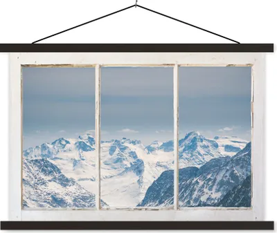 Produktbild von MuchoWow® Textilposter Aussicht - Berg - Schnee 90x60 cm mit schwarzem Rahmen - Aufhängungssatz