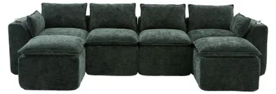 Image de Canapé panoramique modulable 4 places vert foncé en tissu chenille