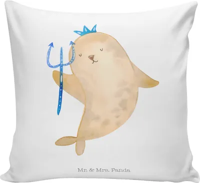 Produktbild von Mr. & Mrs. Panda Dekokissen Sternzeichen Wassermann - Weiß - Geschenk, Kissen 40x40, Geburtstag Januar, Sofakissen, Februar, Meermann, Polster, kuschelkissen, bedruckt