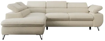 Produktbild von Ecksofa Sofa Beige, Wohnlandschaft L-Form mit Schlaffunktion und Bettkasten, Schlafsofa mit Bettkasten, Sofa mit Einstellbare Kopfstützen, Peter L - Beige Boucle - Links Beige