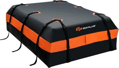 Image de Coffre de toit COSTWAY 50 L pour voiture, coffre de toit étanche avec 10 sangles larges & 6 crochets de porte & tapis antidérapant & sac de transport, coffre à bagages pliable pour tous les véhicules avec/sans porte-bagages, noir