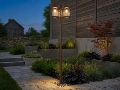 Produktbild von Landhausstil LED Straßenlaterne 3-flammig zur Gartenbeleuchtung, Rostoptik 240cm