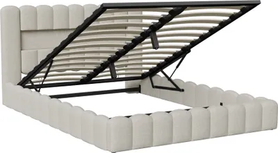 Produktbild von ProximaX Polsterbett 140x200cm mit USB, Jugendbett Doppelbett mit Lattenrost und Stauraum, Stauraumbett mit LED, Leinen, Beige