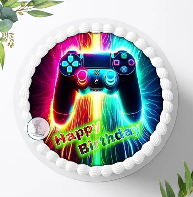 Produktbild von Für die Geburtstags Torte ein Tortenaufleger, Zuckerbild mit dem Motiv: Gamer, Essbares Foto für Torten, Fondant, Ø 20cm, 2252z