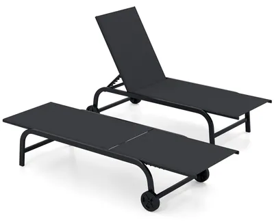 Produktbild von COSTWAY 2er Set Gartenliege mit Rollen, Sonnenliege bis 150kg, Rollliege mit 6-Fach Verstellbarer Rückenlehne & schnelltrocknendem Stoff, Liegestuhl