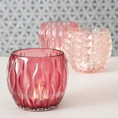 Produktbild von Windlicht Teelichthalter Glas lackiert rose 3er Set