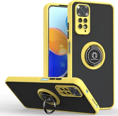 Produktbild von Redmi Note 11S Hülle, Ring Halter Ständer Matte Transluzent TPU Rahmen Stoßfest Schutzhülle für Xiaomi Redmi Note 11 4G / Note 11S Gelb