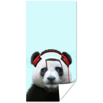 Produktbild von MuchoWow® Poster Panda - Kopfhörer - Tier - Musiknoten - Rot 20x40 cm - Plakat - Foto
