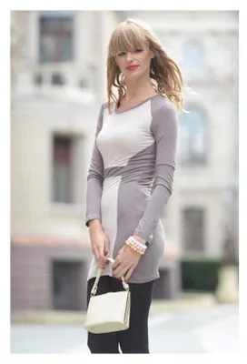 Produktbild von Damen Longshirt Tunika Oberteil Bluse Top Shirt Langarm; S/M Beige/Cappuccino