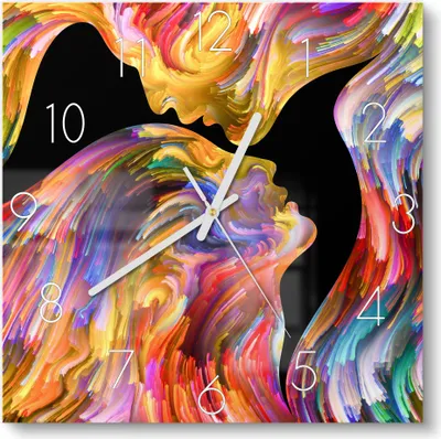 Produktbild von DEQORI Glasuhr 30x30 cm Zahlen 'Aus Liebe wird Kunst' Wanduhr Glas Uhr Design leise