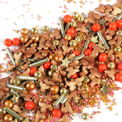 Produktbild von Streuselheld Red Nose Reindeer 120g Zuckerstreusel und festliche Sprinkles zum Verzieren von Kuchen, Cupcakes & Desserts zu Weihnachten