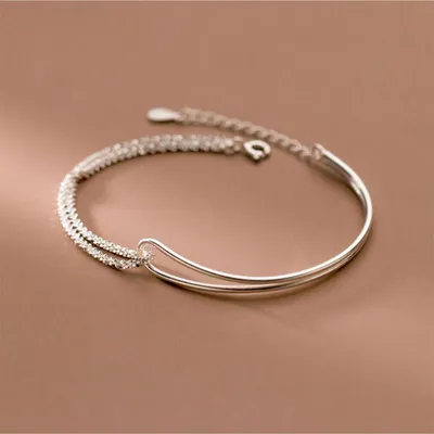Produktbild von Eleganter Damen Armreif mit Doppel-Kette – Silberfarben, verstellbar, J0757