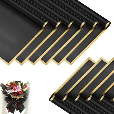Produktbild von Blumen Verpackungspapier, 100 Blätter Blumenseide, Schwarz mit Gold/Roségoldrand, Floristikbedarf Geschenkpapier