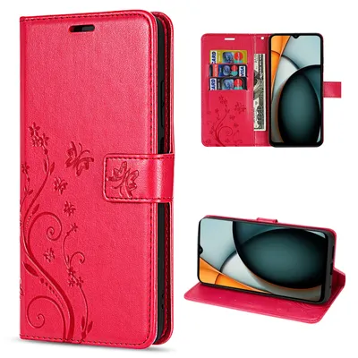 Produktbild von Handy Tasche für Xiaomi Redmi A3 Handyhülle Blumen Hülle Wallet Case Flipcover Rot