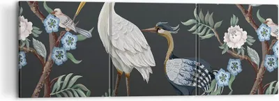 Produktbild von Bild auf Leinwand - Leinwandbild - 3 Teile - Asiatisch Reiher Blumen - 120x40cm - Wand Bild - Wanddeko - Wandbilder - Leinwanddruck - Bilder - Wanddekoration - Leinwand bilder - CA120x40-4699