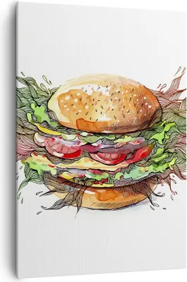 Produktbild von Bild auf Leinwand - Leinwandbild - Einteilig - Illustration nahrung hamburger brötchen - 70x100cm - Wand Bild - Wandbilder - Leinwanddruck - Wanddekoration - Leinwand bilder - Wandbild - PA70x100-2981