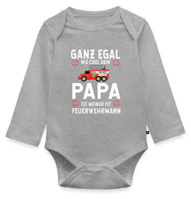 Produktbild von Spreadshirt Feuerwehr Papa Lustiger Spruch Feuerwehrmann Tages Baby Body Langarm, 92 (1,5 - 2 Jahre), Grau meliert