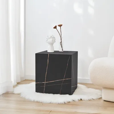 Immagine prodotto di Tavolino 'Ellelu' cubo 45 x 40 x 40 cm MDF effetto marmo nero