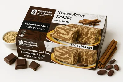 Produktbild von Kandylas Halva Schokolade 400 g – Griechische Süßigkeit aus Sesam