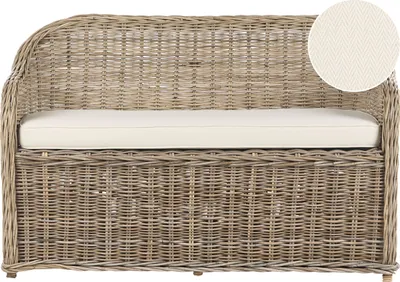 Zdjęcie produktu dla BELIANI Ławka ogrodowa naturalna rattanowa plecionka białe poduszki 141 cm dom ogród taras styl boho