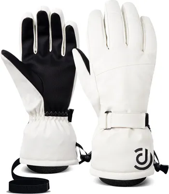 Produktbild von Skihandschuhe für Damen und Herren im Winter weiß Wärme Reitsport Touchscreen 5-Finger Outdoor-Handschuhe Baumwolle, weiß-M