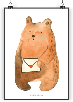 Produktbild von Mr. & Mrs. Panda Bild Bär Vermissen DIN A3 - Weiß - Geschenk, Kunstdruck, Verreist, Teddy, Plakat, drucke, Wandbild, Freundin, Unglücklich Verliebt, wanddeko, Reise