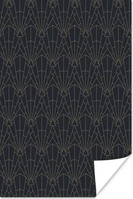 Produktbild von MuchoWow® Poster Geometrische Formen - Art déco - Schwarz - Golden 40x60 cm - Plakate für die Wand - Poster Babyzimmer