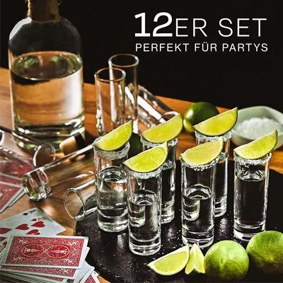 Produktbild von 12 Schnapsgläser Hoch aus Glas 5cl - Spülmaschinenfest - Standfest dank dickem Boden - Shotgläser für jede Party