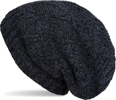 Produktbild von styleBREAKER Uni Chenille Beanie Mütze mit Flecht Muster und Fleece Futter, Winter Slouch Longbeanie 04024159