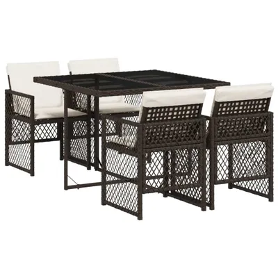 Obrázok produktu pre vidaXL 5-dielny záhradný jedálenský set s vankúšmi Brown Poly Rattan