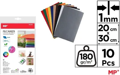 Produktbild von Dekorativer Filz 20 x 30 cm, 180 g, 10 Farben – MP Main Paper