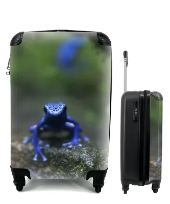 Produktbild von MuchoWow® Koffer Handgepäck Trolley Rollkoffer Kleine Reisekoffer mit 4 Rollen - Blauer Frosch im Dschungel - Cabin Size < 55x40x23 cm & 55x40x20 cm - Fotokoffer - Kabinenkoffer - Boardgepäck - Reise-Box - Reisekoffer - Reisegepäck - Koffer mit Bild - Trolley für Kinder