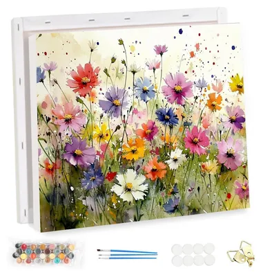 Produktbild von Malen nach Zahlen Set Erwachsene mit Rahmen Wilde Blumen 40x30cm DIY Ölgemälde Kit mit Acrylfarben und Pinseln