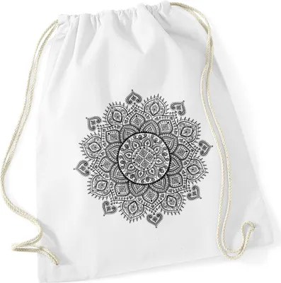Produktbild von Turnbeutel Mandala Ethno Boho Bohemian Hipster Beutel Gymsac Baumwolle Autiga® weiß-schwarz unisize